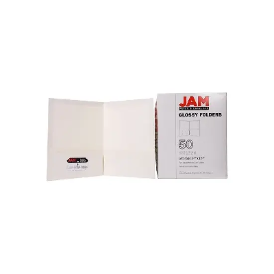 JAM Paper Laminated Two-Pocket Glossy Presentation Folders White 385GWHD image {7}