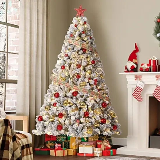 4.5/6/7.5/9/12FT Pre-Lit Artificial Christmas Tree with LEDs, PVC Branch Tips & Metal Stand - Easy Assembly Xmas Tree for Home Office Decor image {9}