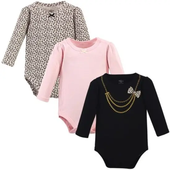 Little Treasure Baby Girl Cotton Long-Sleeve Bodysuits 3pk, Leopard Necklace image {2}