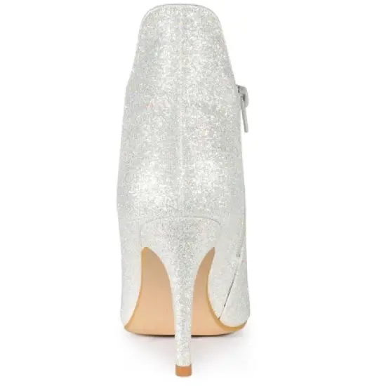 Allegra K Women's Glitter Pointed Toe Stiletto Heel Cutout Ankle Boots image {2}