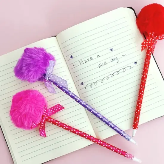 Wrapables Fluffy Ball Pom Pom Balpoint Pens (Set of 6) image {6}