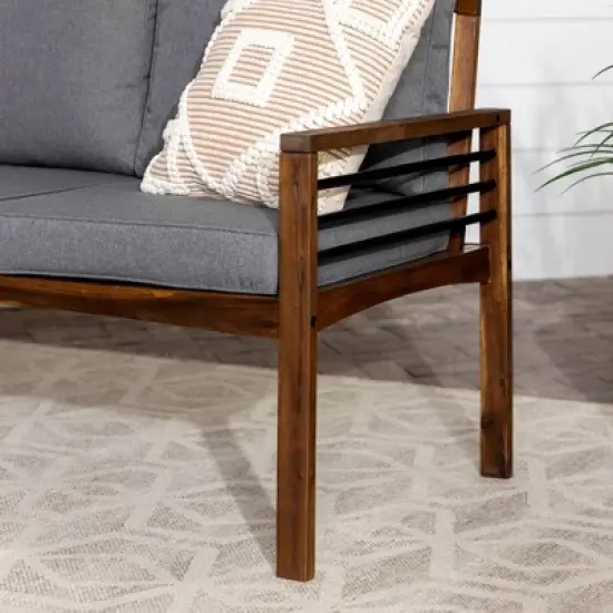 Saybrook Modern Metal and Wood Patio Loveseat - Gray/Dark Brown - Saracina Home image {6}