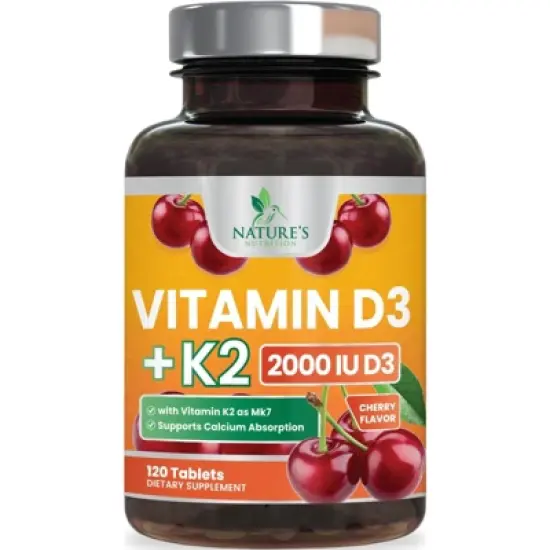 Vitamin D3 with K2 Supplement - High Potency Vitamin D Complex, Chewable - 60 Tablets;120 Tablets;180 Tablets image {9}