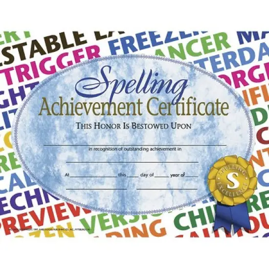 Hayes Spelling Achievement Certificate 8.5" x 11" Pack of 30 (H-VA576) image {1}