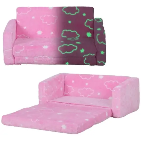 Qaba Kids Play Couch, 2 in 1 Kids Sofa with Glow in the Dark Space Patten, Washable Cover, Fold Out Convertible Sofa for Playroom, Bedroom image {6}