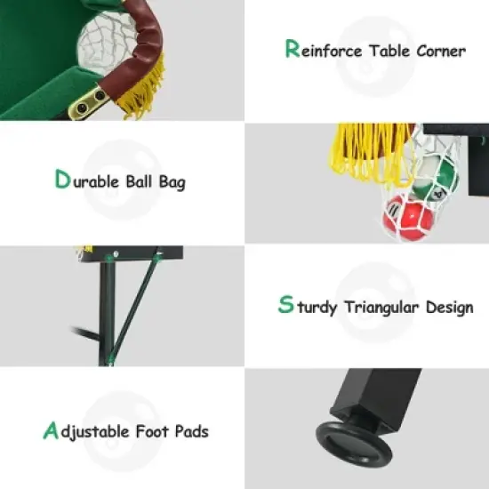 Costway 47" Folding Billiard Table Pool Game Table Indoor Kids w/ Cues Brush Chalk Green image {5}