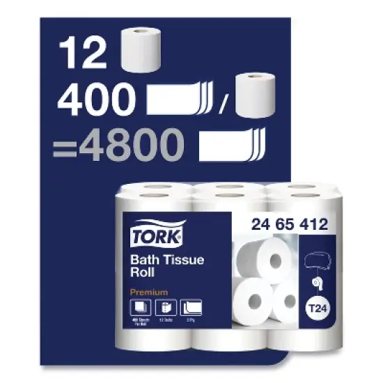 Tork Premium Poly-Pack Bath Tissue, Septic Safe, 2-Ply, White, 400 Sheets/Roll, 12 Rolls/Pack, 4 Packs/Carton image {1}