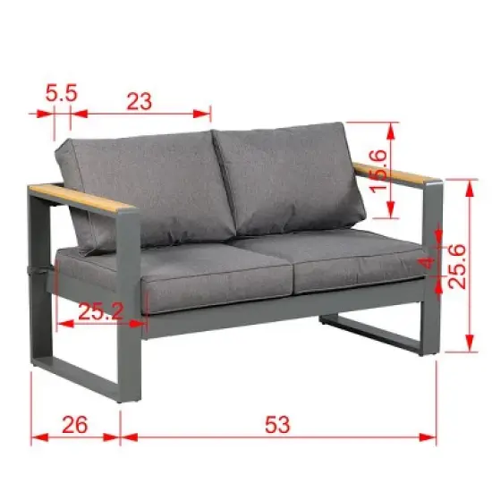 Aoodor Outdoor Aluminum 2 Seater Sofa Chair, Deep Seating Conversation Set Outdoor Loveseat Sofa Furniture Set image {4}
