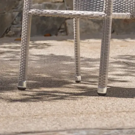 Dover 2pk Wicker Armed Stacking Chairs - Chateau Gray - Christopher Knight Home: Weather-Resistant Aluminum Frame image {2}