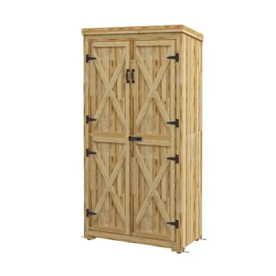 WELLFOR 74 gal Waterproof Wooden Deck Box Natural Wood image {6}