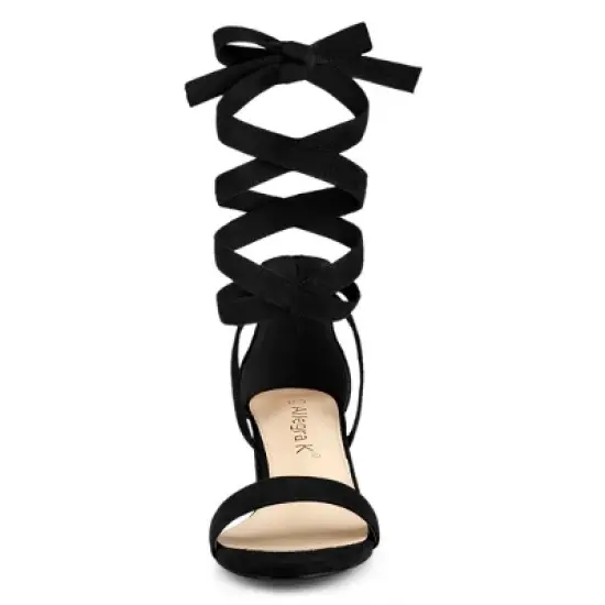 Allegra K Women's Open Toe Block Heel Lace Up Sandals image {2}