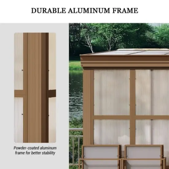 Mondawe Lean to Sunroom 12x14FT Wall Mounted Solarium with Sloping Roof, Detachable Screens, 2 Lockable Sliding Doors image {3}