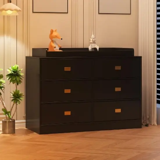 6-Drawer Baby Changing Table Dresser, with Removable Top, Changing Pad & Built-in Power Outlets, Versatile Diaper Changing Station for Bedroom image {6}
