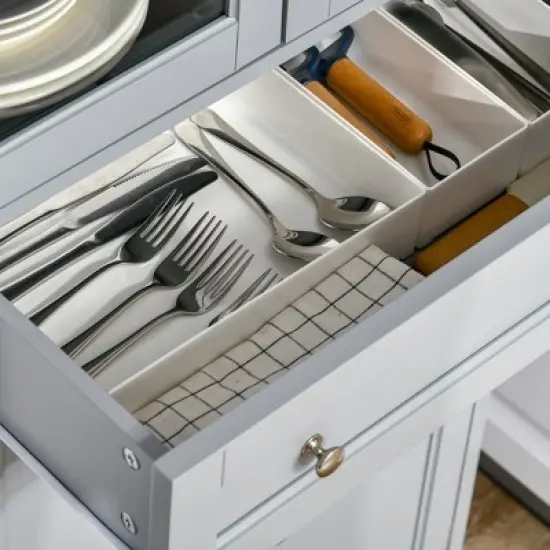 HOMCOM 52" Traditional Kitchen Pantry, Floor Storage Cabinet, Small Cupboard Organizer with Adjustable Shelves and 4-Doors for Living Room, gray image {4}