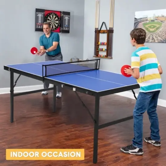 Portable Table Tennis Table, Mid-Size Foldable Ping Pong Table with Net for Indoor Outdoor image {5}