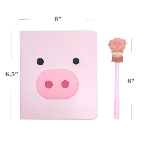 Wrapables Cute Notebook Gel Pen Set, Diary Journal Gift Set, Pink Piggy image {12}