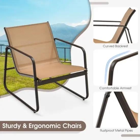 Costway 3 Pieces Patio Conversation Set Outdoor Metal Chair & Table Tempered Glass Top image {8}