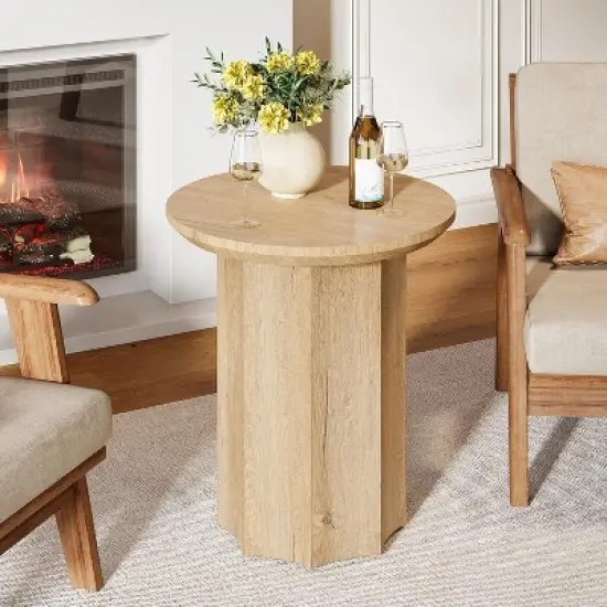 Tribesigns Round End Table, Wooden Side Table with Octagonal Base, Modern Nightstand for Living Room, Bedroom, Easy Assembly image {3}