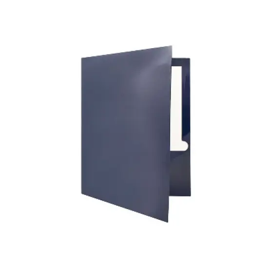 JAM Paper Laminated Glossy 2 Pocket Presentation Folders Navy Blue 100/Box 5042523B image {3}