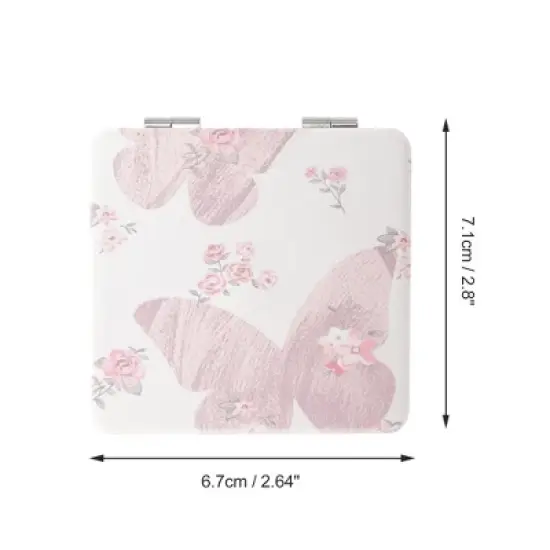 Unique Bargains Women Anti-skid Square Shape Handheld Mirror for Travel Pink 1 Pc image {1}