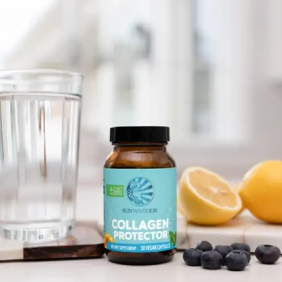 Collagen Capsules, Sea Buckthorn Fruit and Asian Ginseng Root Extract, Plant based Organic Vegan Collagen Protector, Sunwarrior, 30ct image {1}
