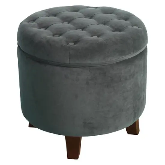Large Round Button Tufted Storage Ottoman - HomePop image {9}