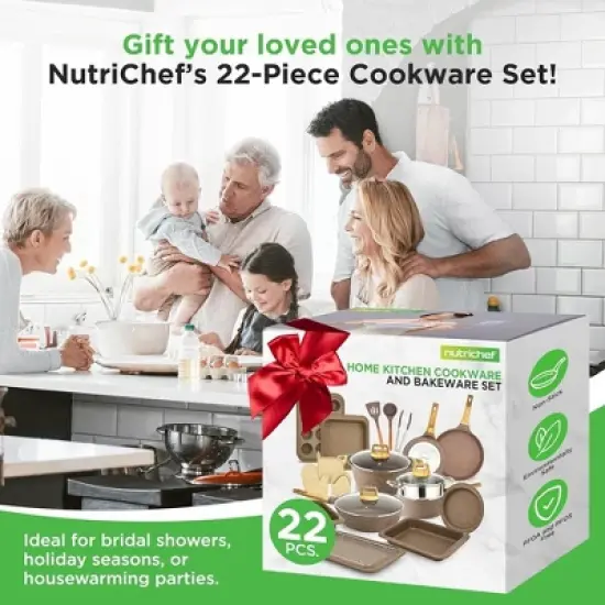 Nutrichef 22-Piece Non-Stick Cookware and Bakeware Set - Maroon Marble image {6}
