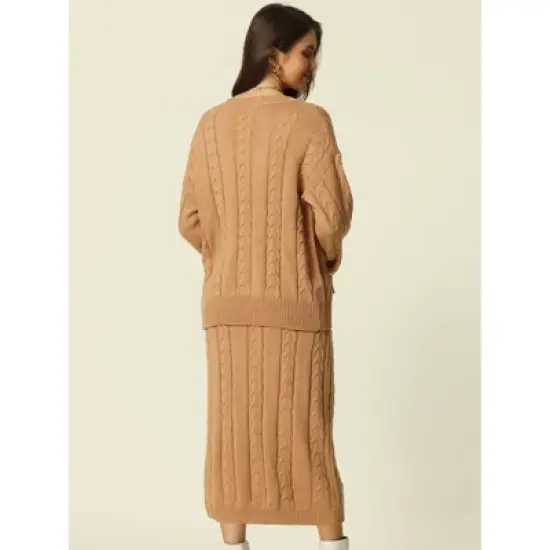 Seta T Womens' Fall Winter Casual Crewneck Sweater Two Pieces Outfit Midi Skirts with Pockets Lounge Set image {3}