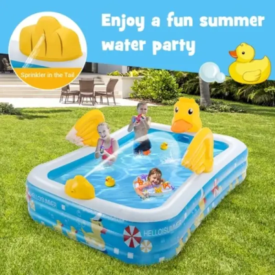 Costway Inflatable Swimming Pool Duck Themed Kiddie Pool w/ Sprinkler for Age 3+ image {3}