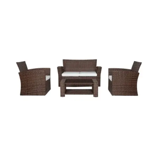 WestinTrends 4 Piece Outdoor Wicker Rattan Conversation Sofa set with Coffee table image {16}