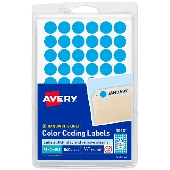 Avery Handwrite Only Removable Round Color-Coding Labels 1/2" dia Light Blue 840/PK 05050 image {4}