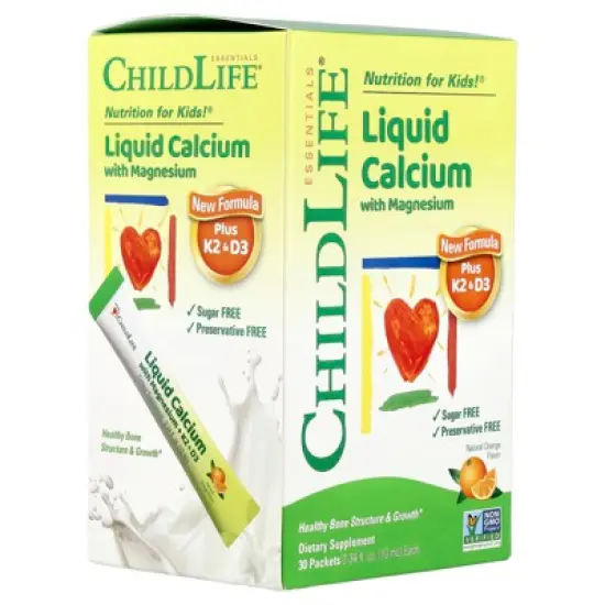 ChildLife Essentials Liquid Calcium with Magnesium Plus K2 & D3, Natural Orange, 30 Packet, 0.34 fl oz (10 ml) image {4}