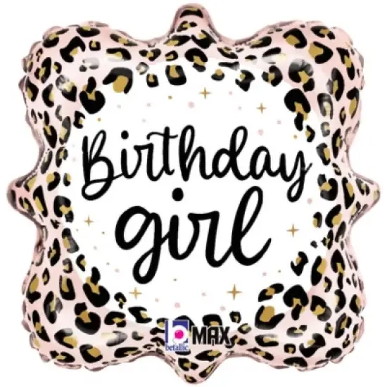 Loonballoon 18 inch SATIN LEOPARD BIRTHDAY GIRL (2 pcs) image {1}