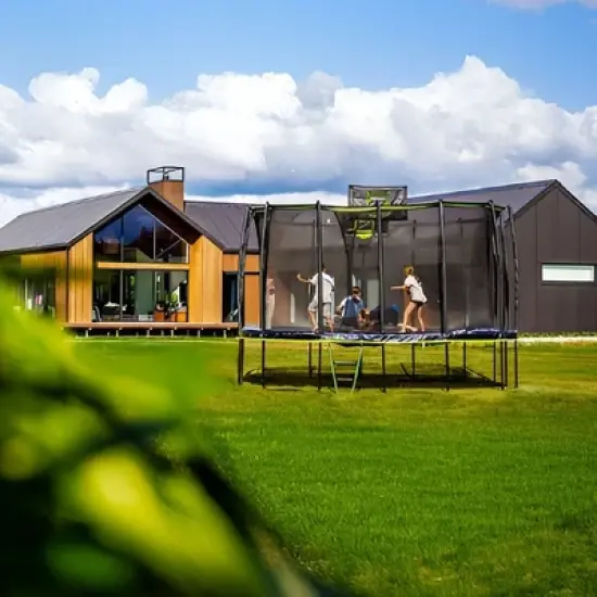 JumpFlex Trampoline MEGA 17FT Round Outdoor Trampoline with Net Enclosure and Ladder Playset, for Kids and Adults, Green/Black image {3}