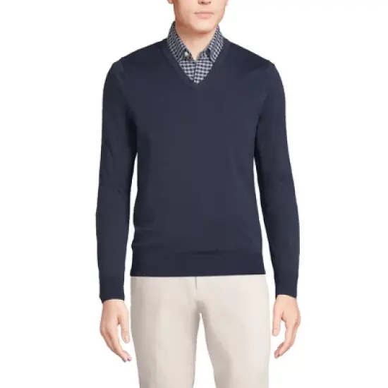 Lands' End Men's Classic Fit Fine Gauge Supima Cotton V-neck Sweater image {2}