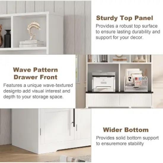 60'' Kitchen Pantry Cabinet, Tall Pantry Storage Cabinet with Microwave Stand, Farmhouse Kitchen Hutch with Storage Drawers image {4}