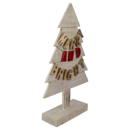 Northlight Wooden Tree "Merry and Bright" Christmas Decoration - 23" - Gold and Red image {2}