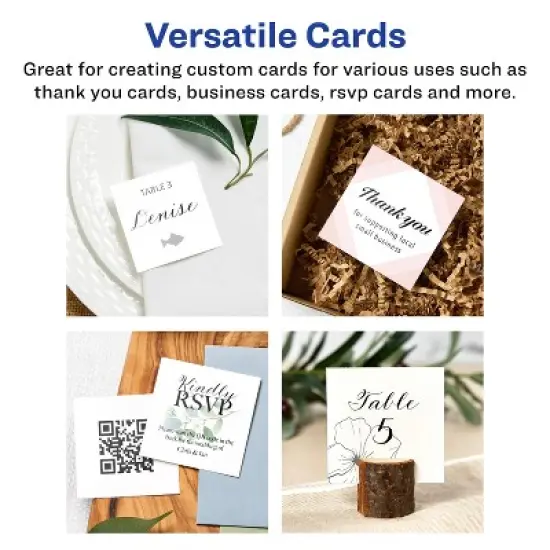 Avery Printable Square Cards with Sure Feed Technology, 2.5" x 2.5", Matte White Cardstock, Print-to-the-Edge, Laser/Inkjet Cards, 225 Total image {1}