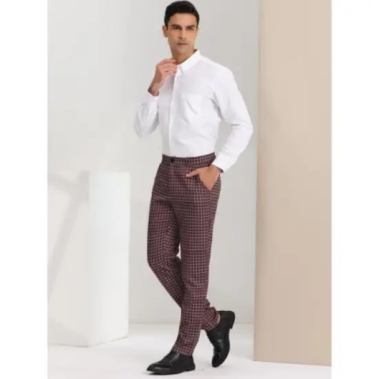 Lars Amadeus Men's Business Plaid Lightweight Regular Fit Flat Front Checked Pants image {3}
