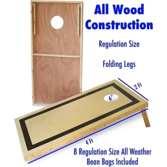 Driveway Games Regulation Size Wood Cornhole Game with All Weather Bean Bag for Storage, Sports, Recreation, and Outdoor Gaming, Natural image {3}