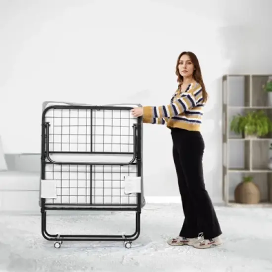 VEVOR Rollaway Bed, 31 in x 75 in Folding Bed with 4 in Mattress, Twin Size Foldable Bed with Sturdy Metal Frame & Memory Foam Mattress image {1}