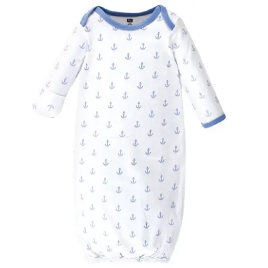 Hudson Baby Infant Boy Cotton Long-Sleeve Gowns 3pk, Blue Whales, 0-6 Months image {3}