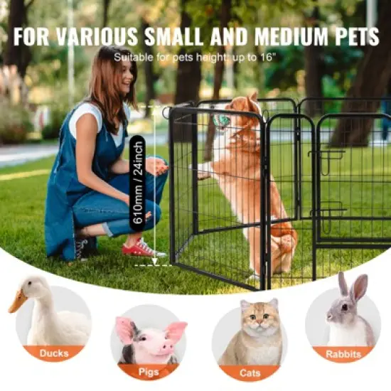 VEVOR Dog Playpen, 8 Pcs 24 x 24 in Panels Foldable Metal Pet Exercise Pen, Dog Fence Indoor and Outdoor Pen with Door, Storage Bag, Top Cover image {3}