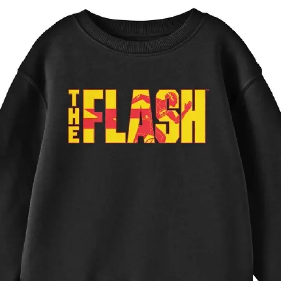 The Flash Movie Flat Flash Crew Neck Long Sleeve Black Youth Sweatshirt image {1}