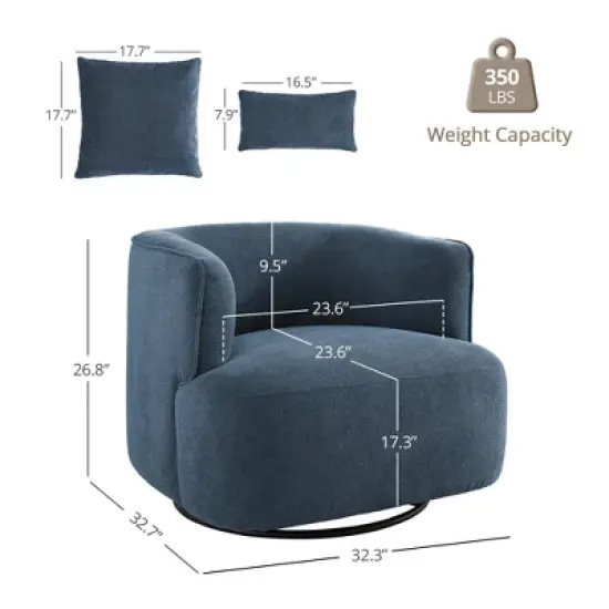 32.3" Wide Upholstered Swivel Accent Chair, 360&deg; Swivel Accent Barrel Chairs, Comfy Club Reading Chairs for Adults for Living Room, Bedroom image {4}