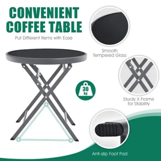 Costway 3PCS Outdoor Bistro Set Folding Table and Chairs Garden Deck Black image {3}