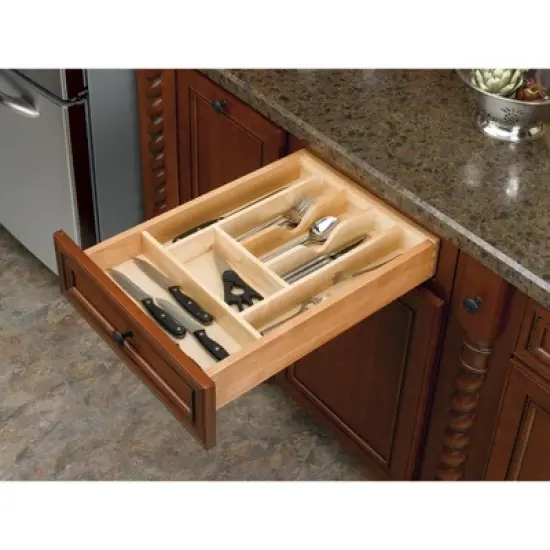 Rev-A-Shelf Trim-to-Fit Silverware Drawer Organizer For Kitchen Utensil Cutlery Cabinet Storage, Natural Maple Wood Compartment Tray Insert image {3}