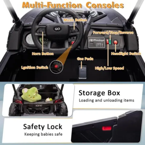 Garvee 24V 2-Seater Ride On UTV for Kids with Remote Control, LED Lights, Bluetooth, Sun Shade, Off-Road Wheels, Ride On Car for Boys Girls image {3}