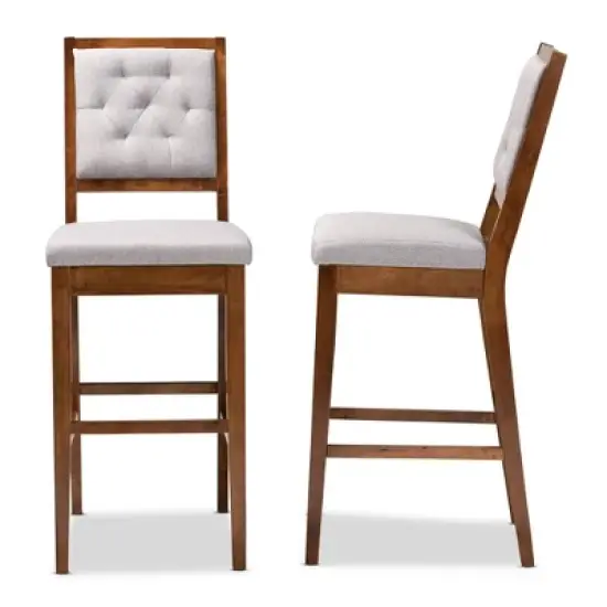 2pc Gideon Fabric Upholstered and Wood Barstool Set Gray/Walnut Brown - Baxton Studio image {2}