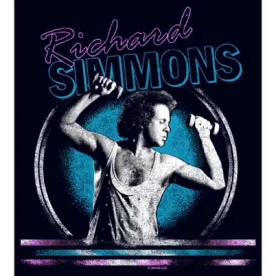 Women's Richard Simmons Distressed Hand Weights Logo T-Shirt image {1}